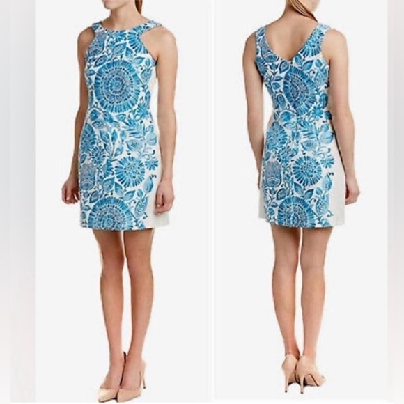 Just…Taylor Summer Sheath Dress Medallion Floral Leaf Print Textured Cotton Sz 4 - Picture 1 of 16